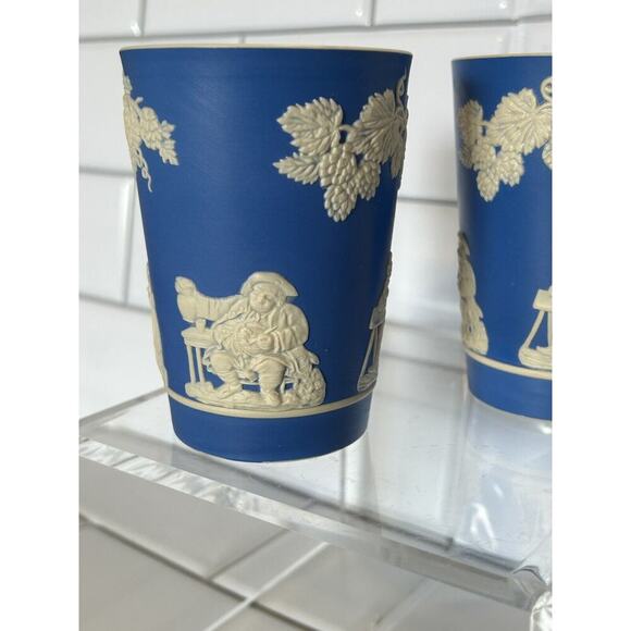 Copeland Spode SP293 Jasper Ware Blue Tumbler 4" Made In England. 2 Vintage Cup - Picture 8 of 13